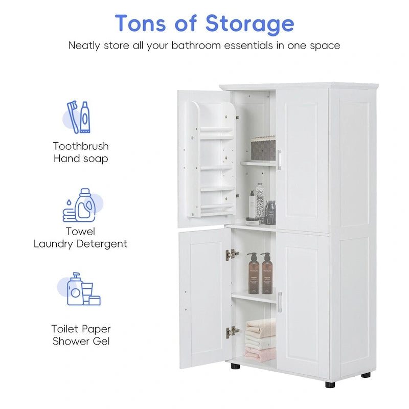 Tall Freestanding Bathroom Storage Cabinet with Adjustable Shelves White