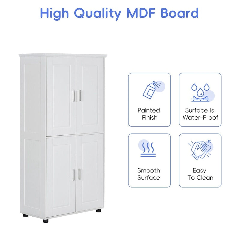 Tall Freestanding Bathroom Storage Cabinet with Adjustable Shelves White