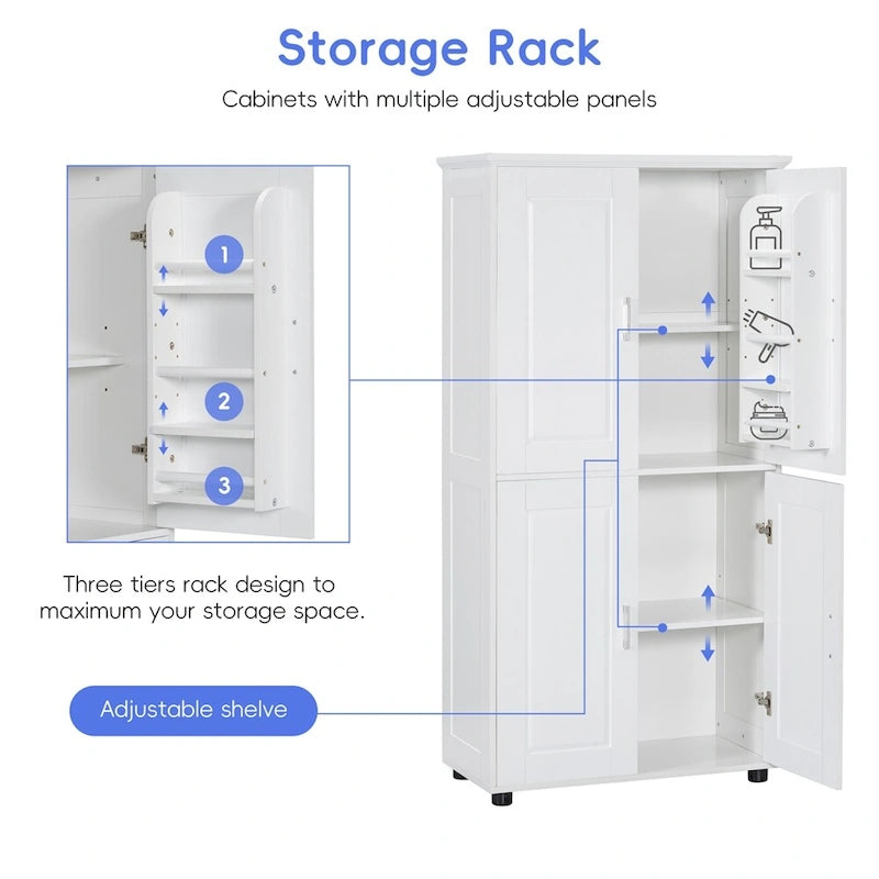 Tall Freestanding Bathroom Storage Cabinet with Adjustable Shelves White