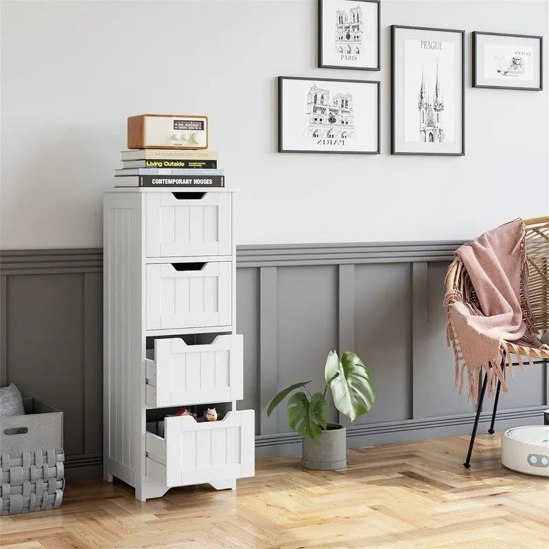 White 4-Drawer Floor Storage Cabinet with MDF Wood Finish