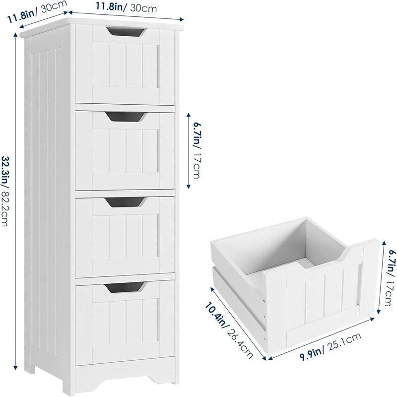 White 4-Drawer Floor Storage Cabinet with MDF Wood Finish