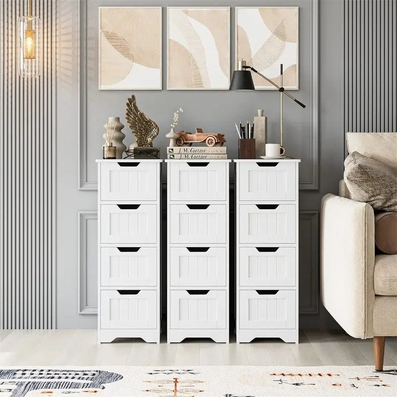 White 4-Drawer Floor Storage Cabinet with MDF Wood Finish