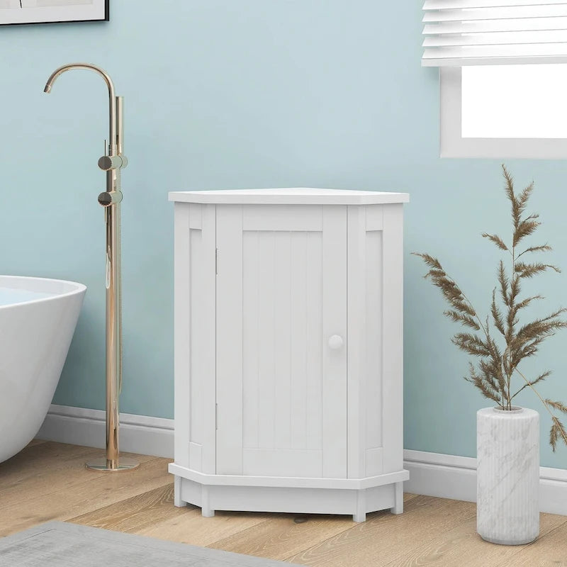 Freestanding Corner Storage Cabinet with Two Adjustable Shelves White Black