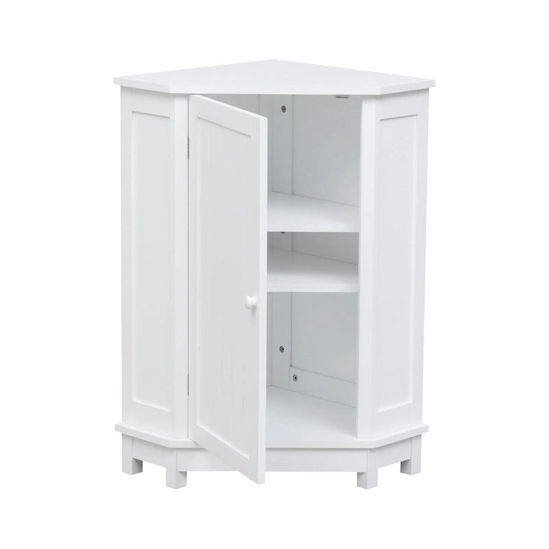 Freestanding Corner Storage Cabinet with Two Adjustable Shelves White Black