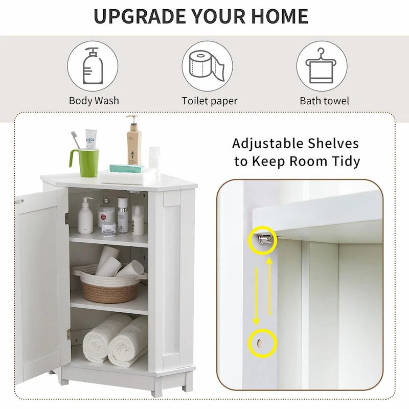 Freestanding Corner Storage Cabinet with Two Adjustable Shelves White Black
