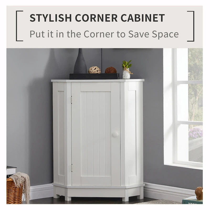 Freestanding Corner Storage Cabinet with Two Adjustable Shelves White Black