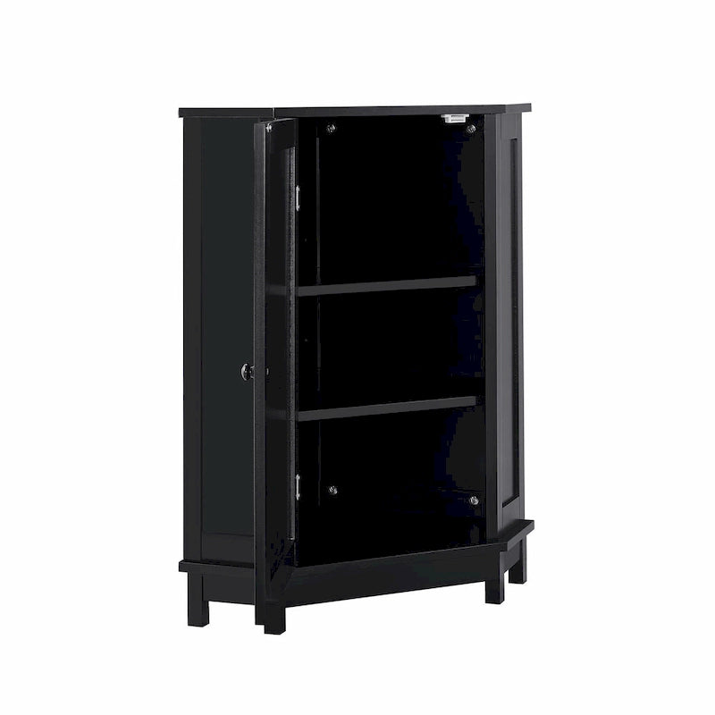 Freestanding Corner Storage Cabinet with Two Adjustable Shelves White Black