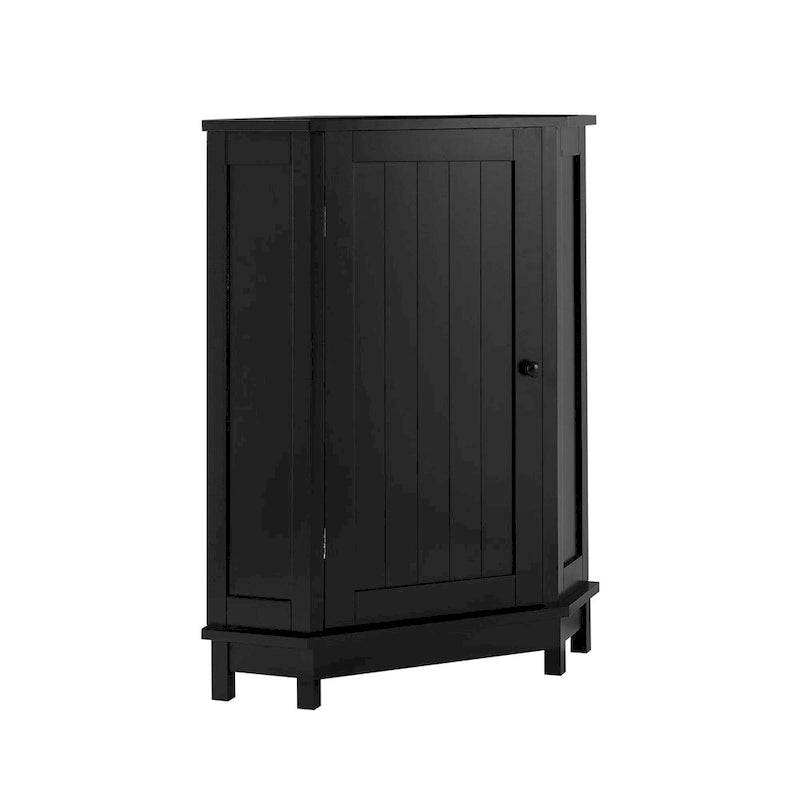 Freestanding Corner Storage Cabinet with Two Adjustable Shelves White Black