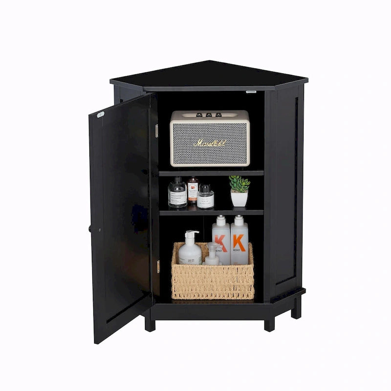 Freestanding Corner Storage Cabinet with Two Adjustable Shelves White Black