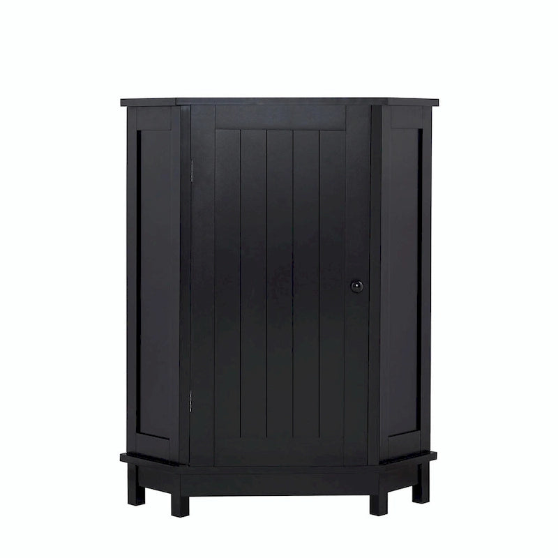 Freestanding Corner Storage Cabinet with Two Adjustable Shelves White Black