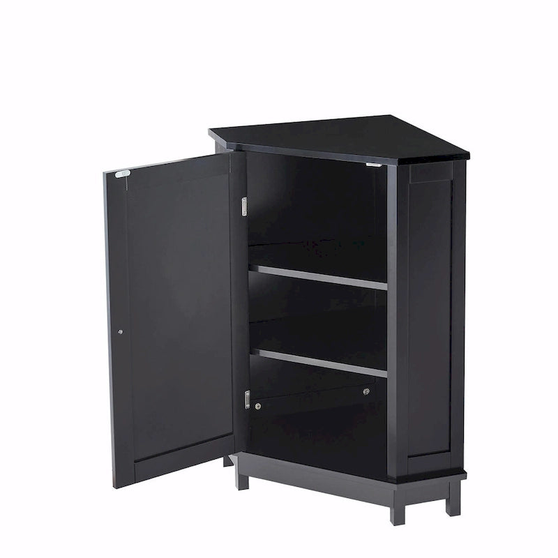 Freestanding Corner Storage Cabinet with Two Adjustable Shelves White Black