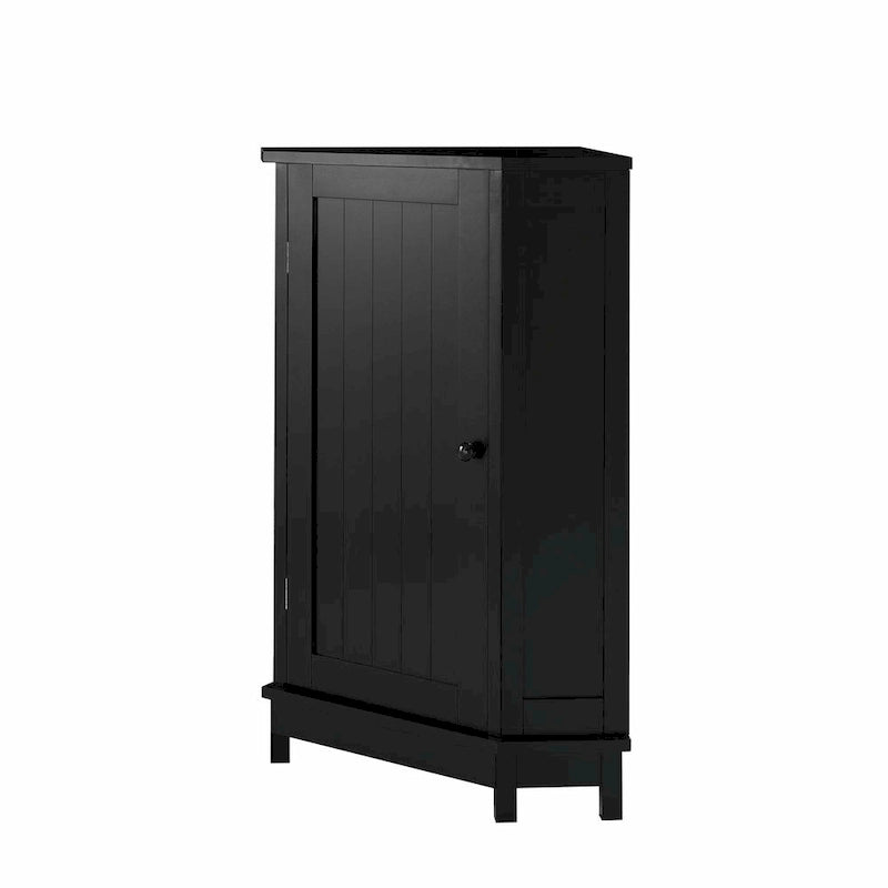 Freestanding Corner Storage Cabinet with Two Adjustable Shelves White Black