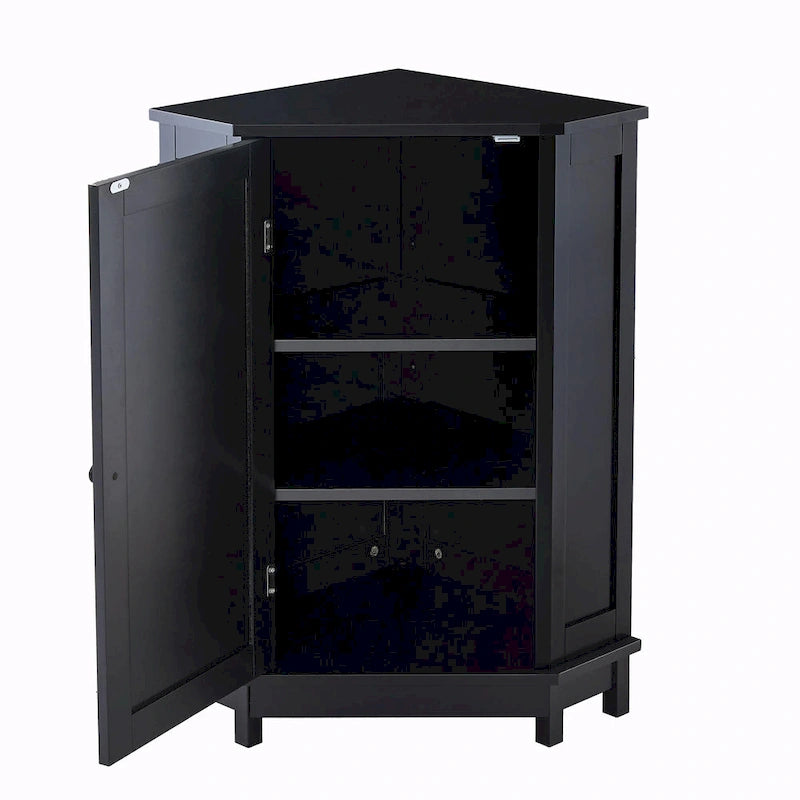 Freestanding Corner Storage Cabinet with Two Adjustable Shelves White Black