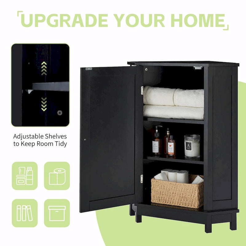 Freestanding Corner Storage Cabinet with Two Adjustable Shelves White Black