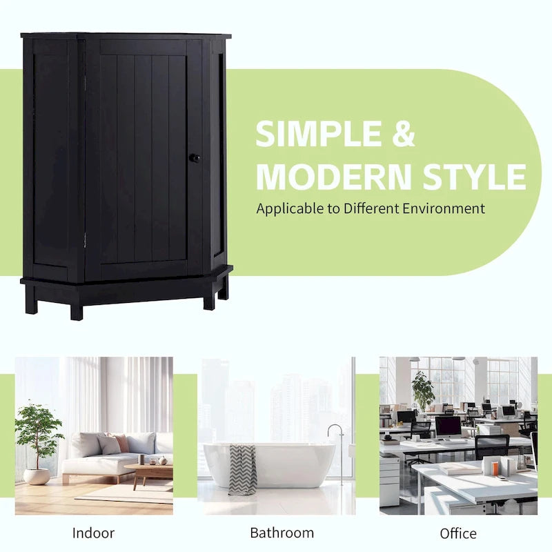 Freestanding Corner Storage Cabinet with Two Adjustable Shelves White Black