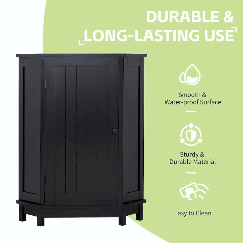 Freestanding Corner Storage Cabinet with Two Adjustable Shelves White Black