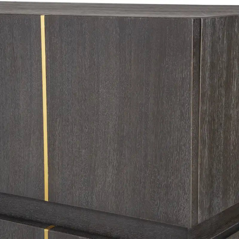 Dark Walnut Acacia Veneer Three-Drawer Accent Chest with Brass Accents