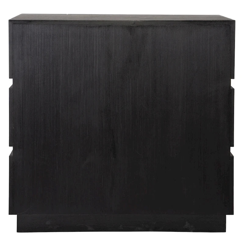Dark Walnut Acacia Veneer Three-Drawer Accent Chest with Brass Accents