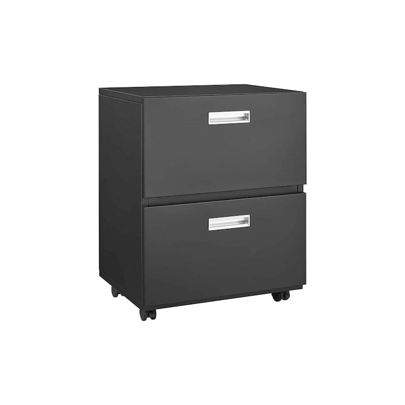 Black Mobile File Cabinet 2-Drawer Steel Printer Stand with Locking Wheels