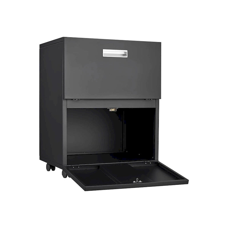 Black Mobile File Cabinet 2-Drawer Steel Printer Stand with Locking Wheels