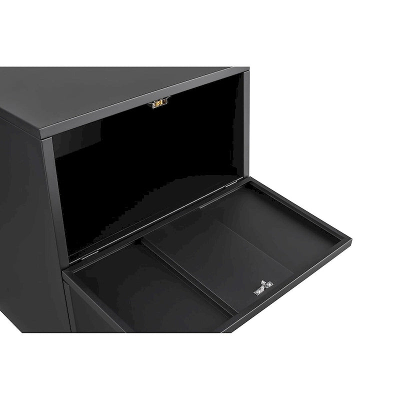 Black Mobile File Cabinet 2-Drawer Steel Printer Stand with Locking Wheels