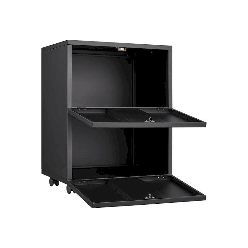 Black Mobile File Cabinet 2-Drawer Steel Printer Stand with Locking Wheels