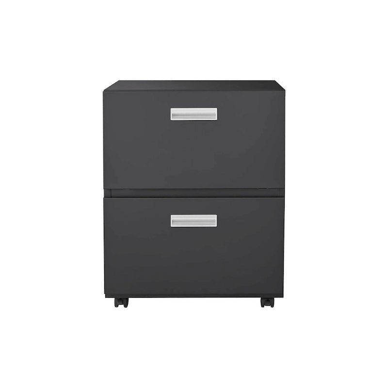 Black Mobile File Cabinet 2-Drawer Steel Printer Stand with Locking Wheels